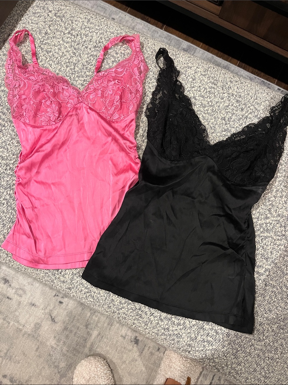 Le Chateau Silk Lace-Trim Camisole Tank Top - Pink and Black- for pair